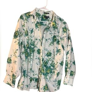 Lands End supina no iron Womens Blouse Floral Long Sleeve Button up Top Sz 22W